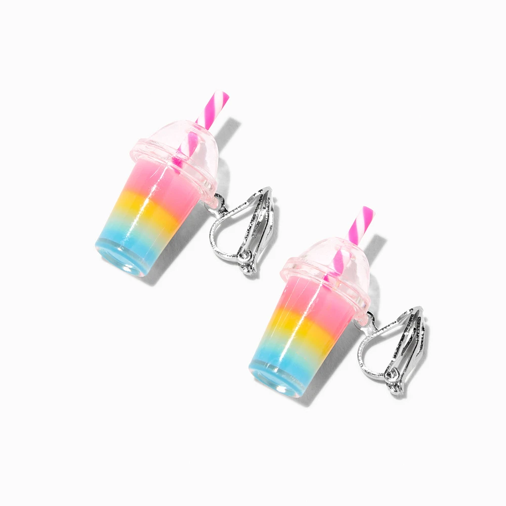 Rainbow Bubble Tea 0.5" Clip-On Drop Earrings