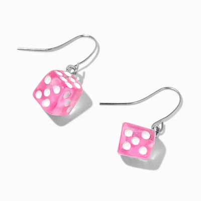 Pink & White 1" Dice Drop Earrings