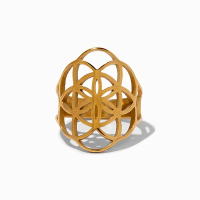 Gold-tone Stainless Steel Geometric Floral Ring