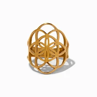 Gold-tone Stainless Steel Geometric Floral Ring