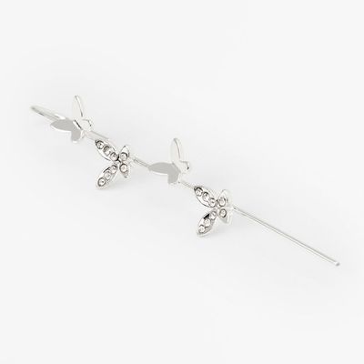 Silver Crystal Butterfly Ear Cuff Pin