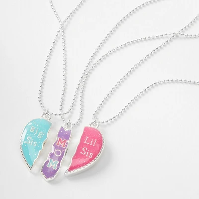 Mom, Big Sis, & Lil Sis Split Heart Pendant Necklaces - 3 Pack