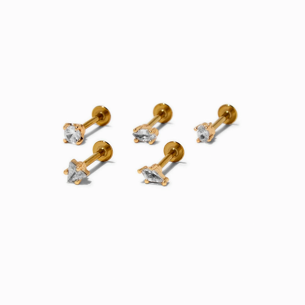 Gold-tone Stainless Steel Cubic Zirconia 18G Flatback Cartilage Earring - 3 Pack