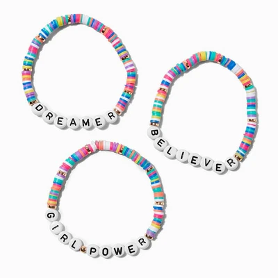 Claire's Club Inspirational Words Rainbow Fimo Clay Stretch Bracelets - 3 Pack