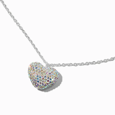 Silver-tone Pavé Crystal Heart Pendant Necklace