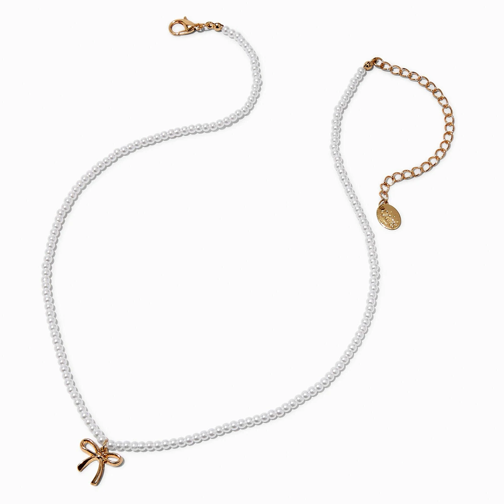 Pearl & Gold-tone Bow Pendant Necklace