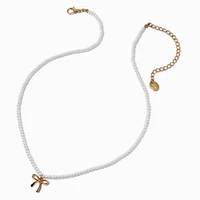 Pearl & Gold-tone Bow Pendant Necklace