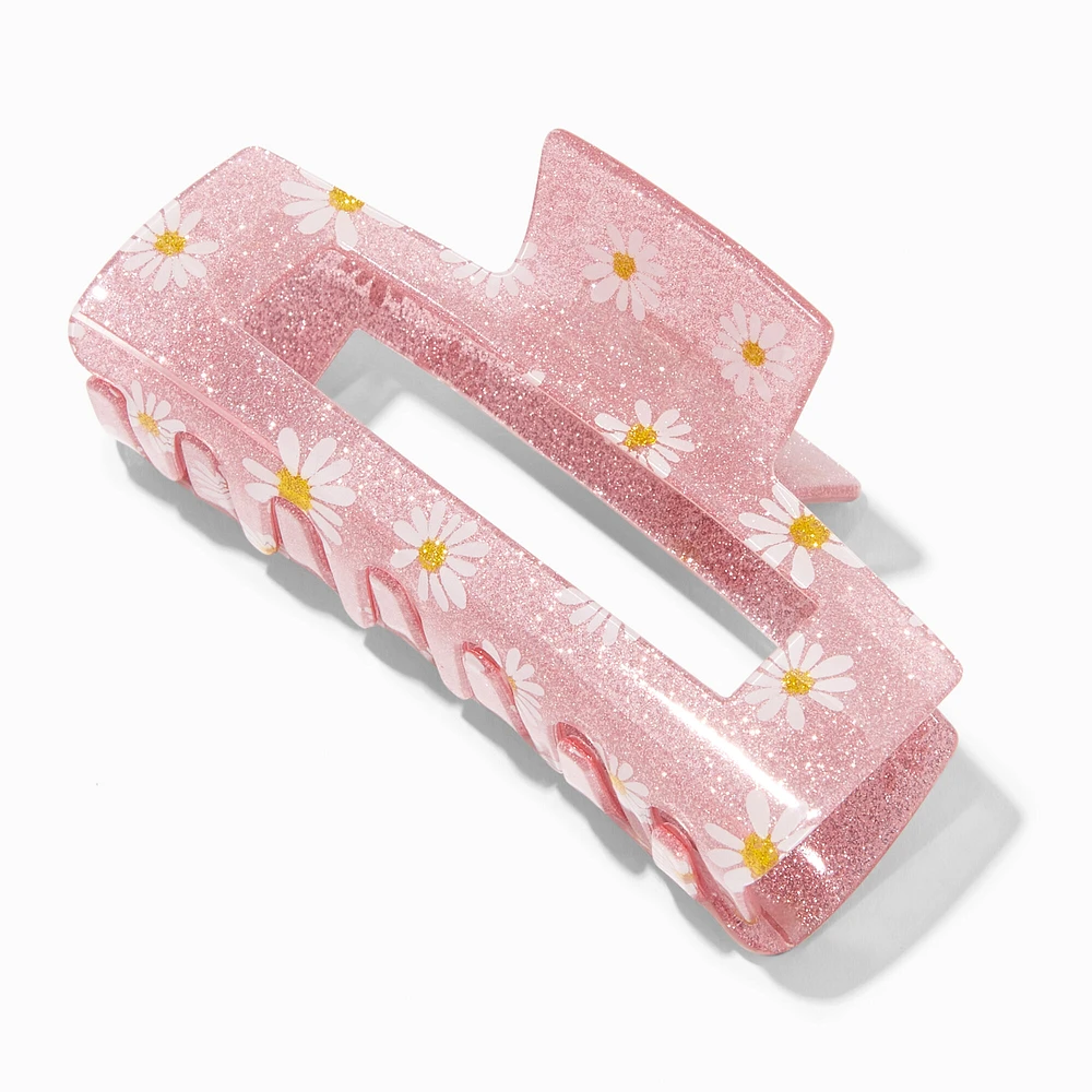 Pink Daisy Large Rectangular Hair Claw