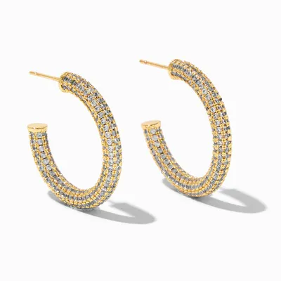 C LUXE by Claire's 18k Yellow Gold Plated 20MM Pavé Cubic Zirconia Hoop Earrings