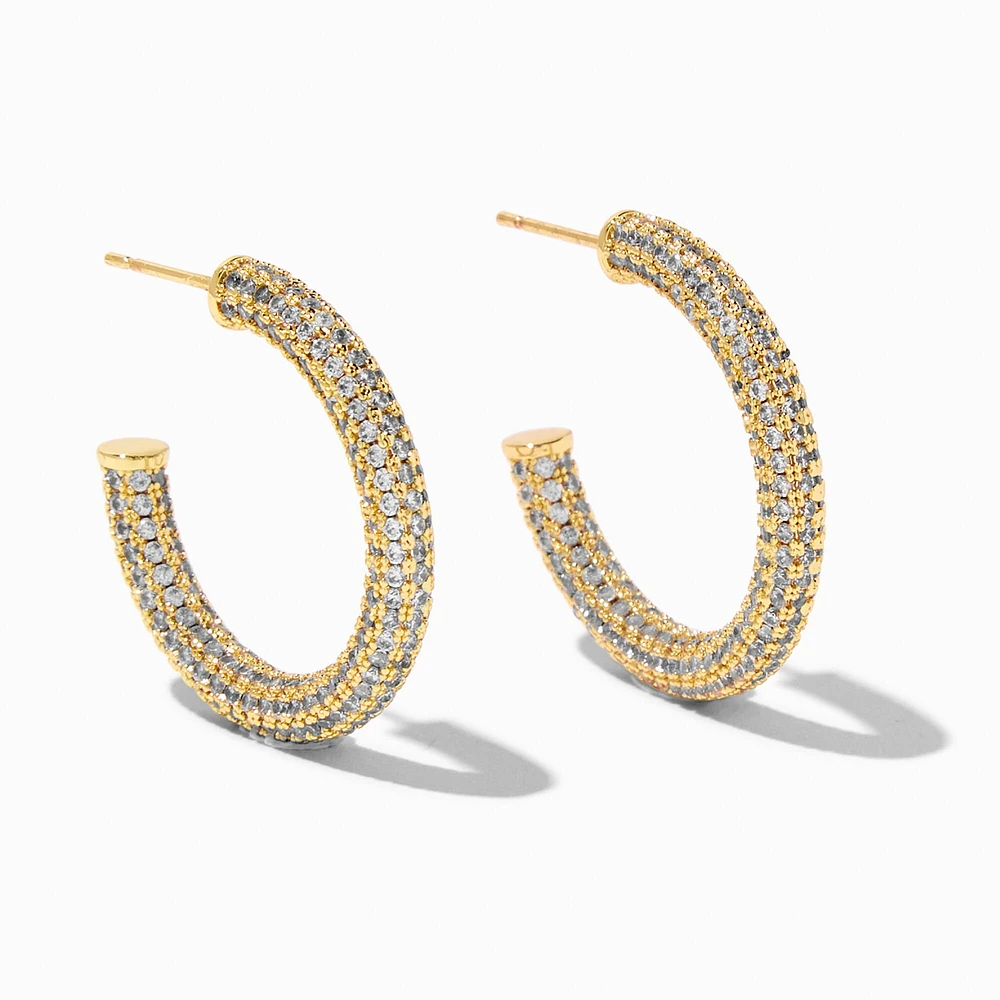 C LUXE by Claire's 18k Yellow Gold Plated 20MM Pavé Cubic Zirconia Hoop Earrings