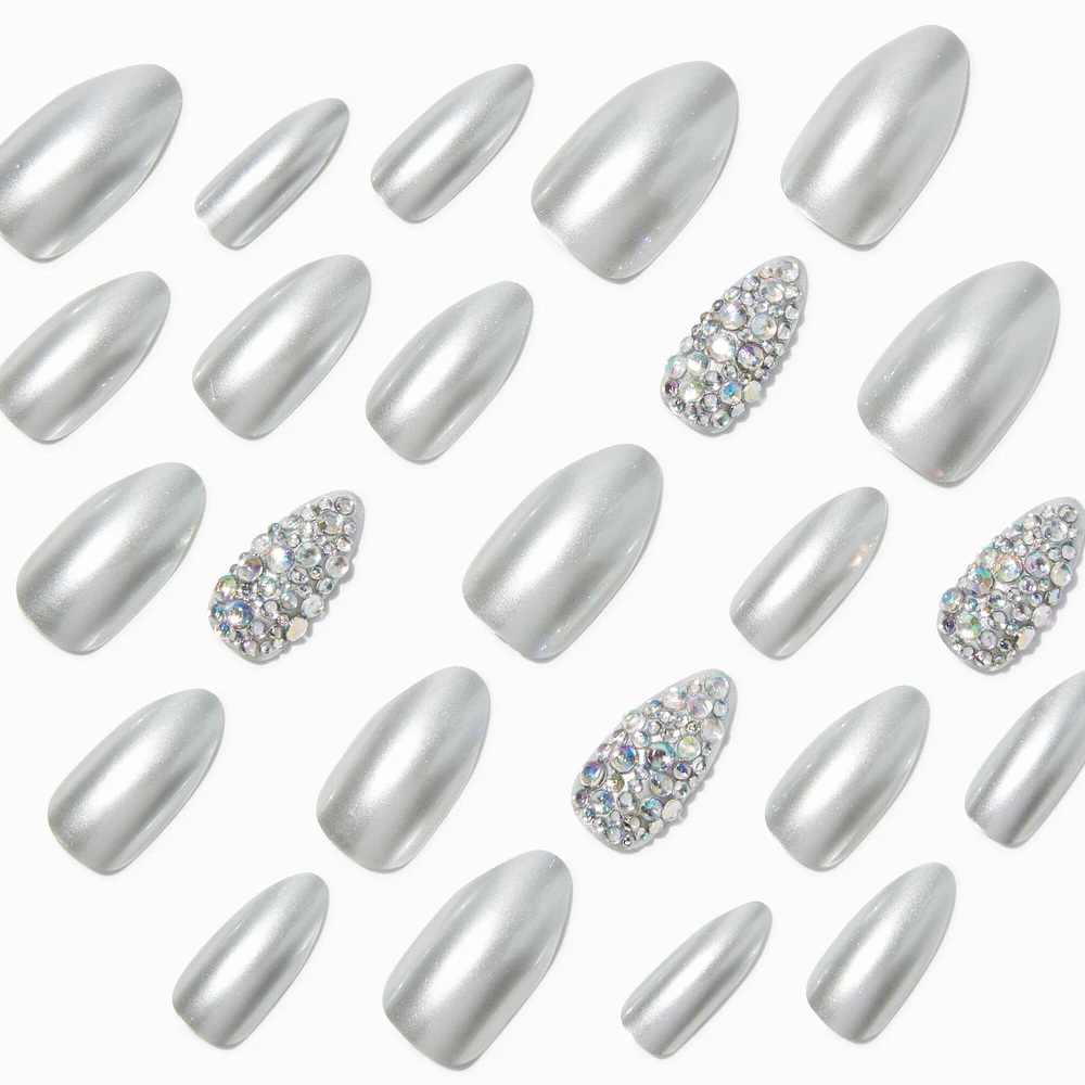 Silver Bling Stiletto Vegan Faux Nail Set - 24 Pack