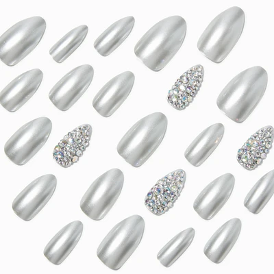 Silver Bling Stiletto Vegan Faux Nail Set - 24 Pack