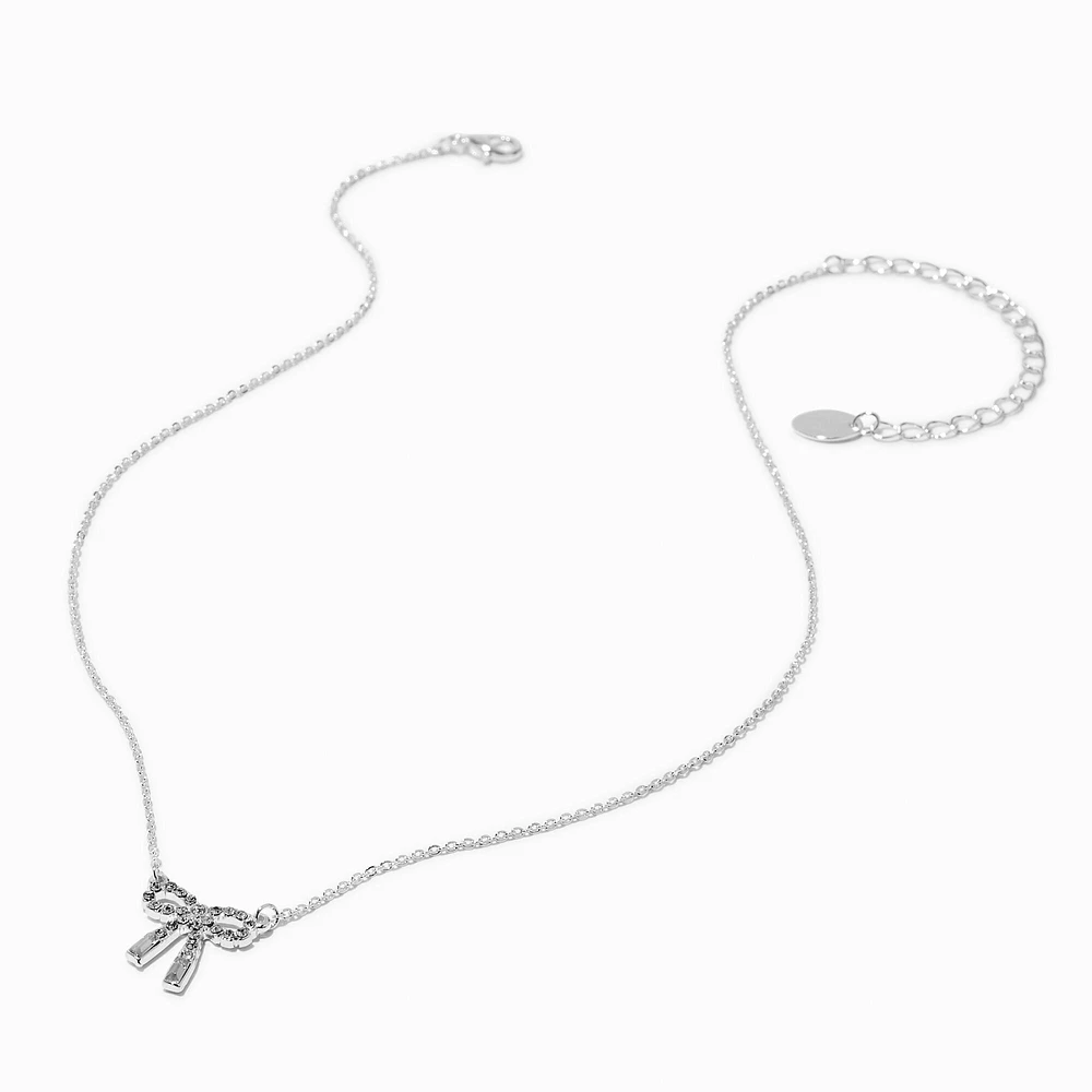 Crystal Bow Silver-tone Pendant Necklace