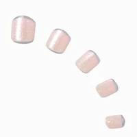 Silver Glitter Skinny French Tip Square Press On Vegan Faux Nail Set - 24 Pack