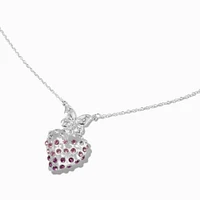 Silver-tone Pavé Heart & Butterfly Pendant Necklace