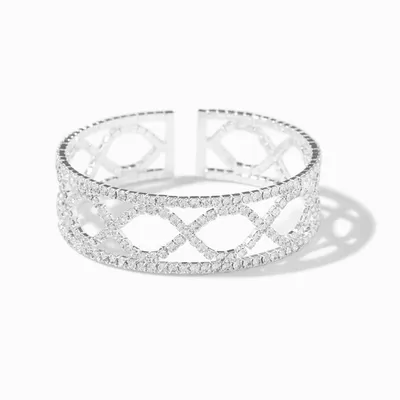 Silver-tone Infinity Rhinestone Cuff Bracelet