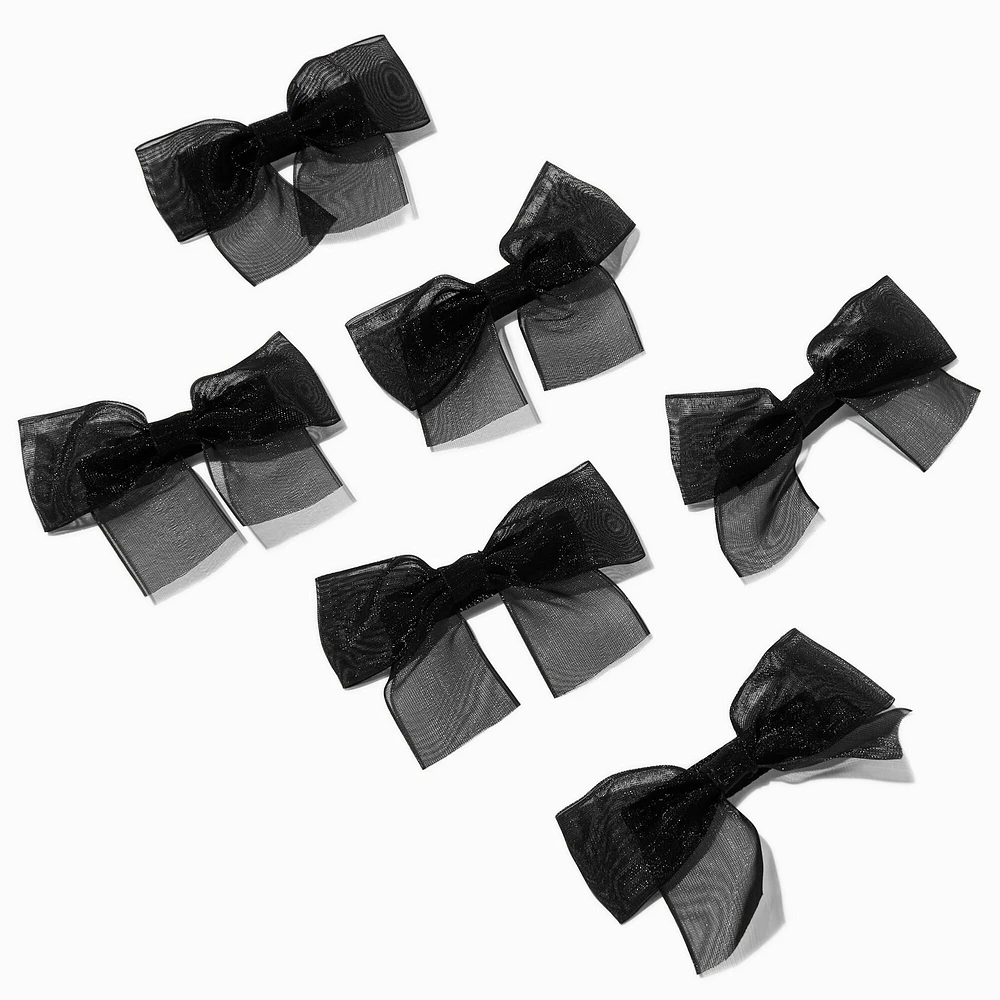 Black Sheer Hair Bow Clips - 6 Pack