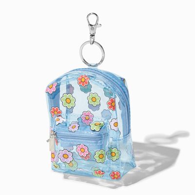 Blue Floral Clear Backpack Keychain