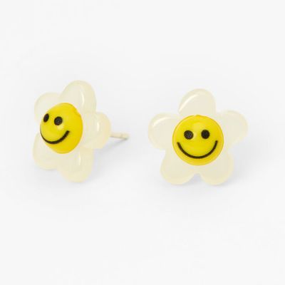 Sterling Silver Daisy Smiling Face Stud Earrings