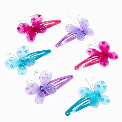 Claire's Club Butterfly Gem Stone Hair Clips - 6 Pack