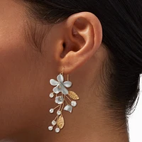 Large White Flower Linear Drop Earrings