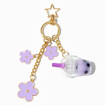 Purple Daisy & Boba Tea Keychain
