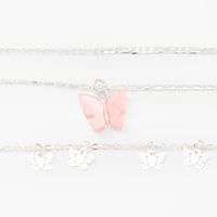 Silver Resin Butterfly Multi Strand Choker Necklaces - Pink, 2 Pack