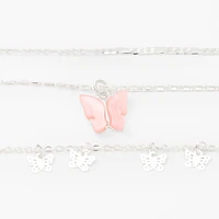 Pink Butterfly Multi-Strand Choker Necklaces - 2 Pack