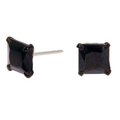 Black Cubic Zirconia Square Stud Earrings - 6MM