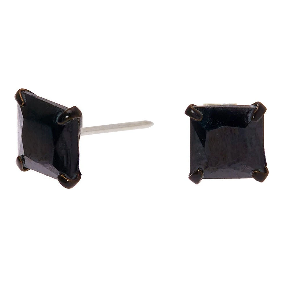 Black Cubic Zirconia 6mm Square Stud Earrings