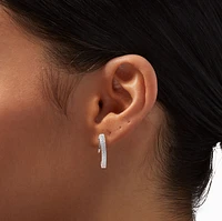 Silver-tone 20MM Thin Glitter Clip-On Hoop Earrings