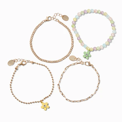 Matte Pastel Flower Gold-tone Bracelet Set - 4 Pack