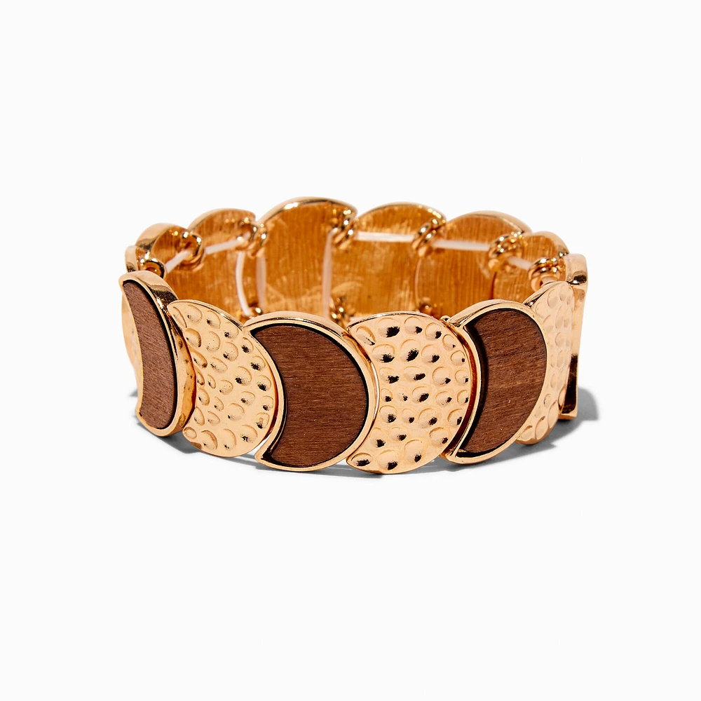 Wood & Gold-tone Textured Disc Stretch Bracelet