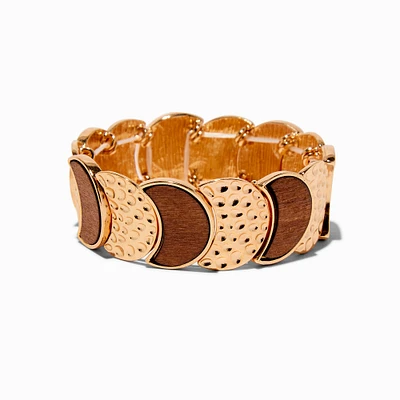 Wood & Gold-tone Textured Disc Stretch Bracelet