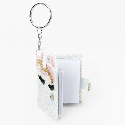 Glitter Unicorn Mini Diary Keychain - White