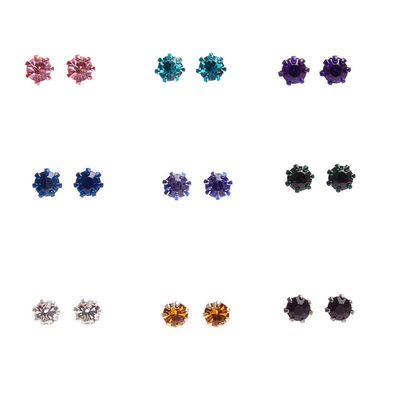 Rainbow Embellished Stud Earrings - 9 Pack