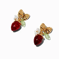 Gold-tone Bow Strawberry Drop Earrings