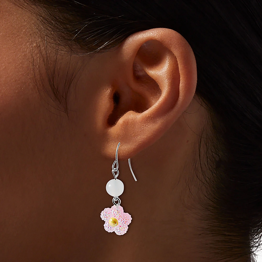 UV Color-Changing Pink Daisy Drop Earrings