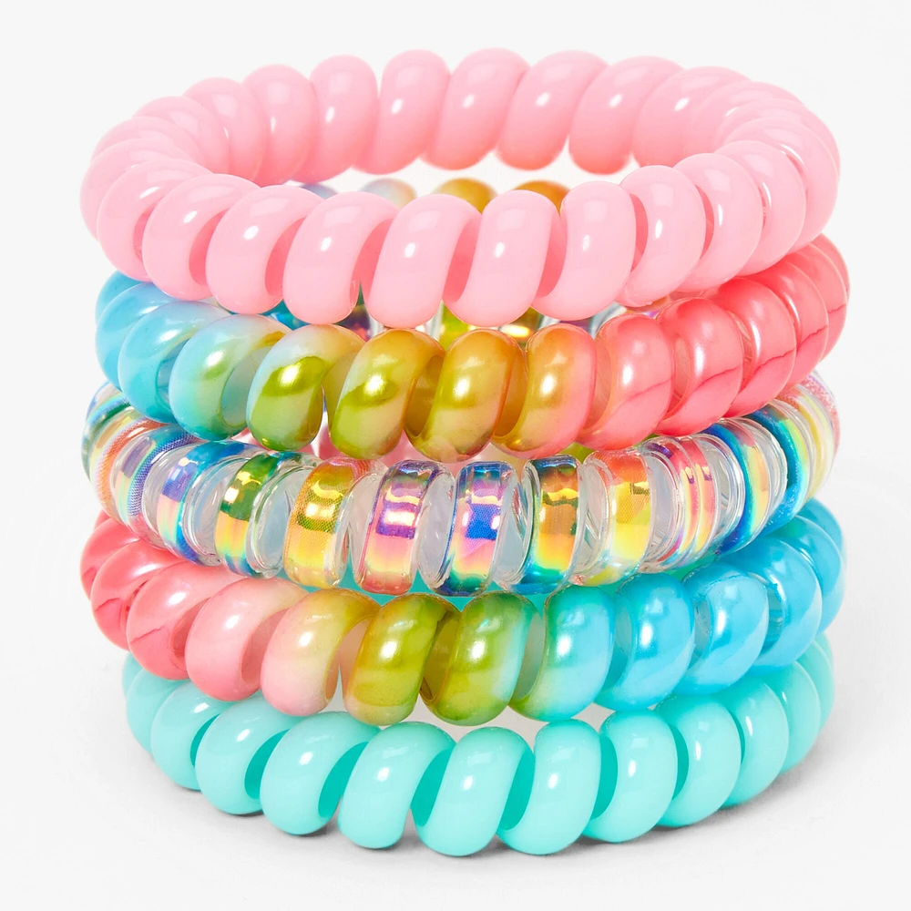 Claire's Club Pastel Rainbow Holographic Coil Bracelets - 5 Pack