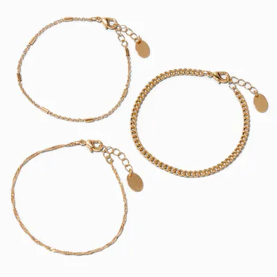 Claire's Recycled Jewelry Gold-tone Mixed Chain Bracelets - 3 Pack