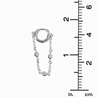 Cubic Zirconia Stacked Silver-tone Dangle Huggie Hoop Earrings