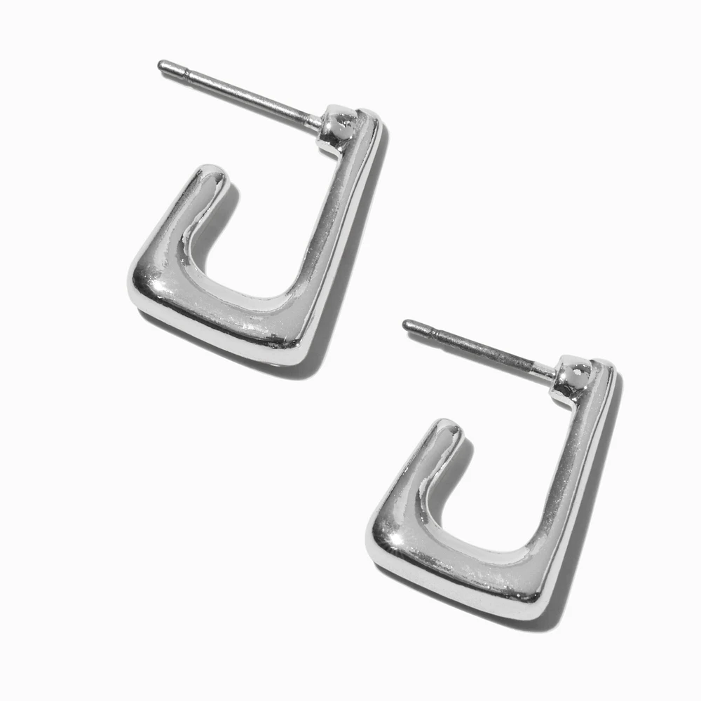 Silver-tone 15mm Tubular Rectangular Hoop Earrings