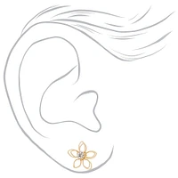 Mixed Metal Wired Flower Stud Earrings