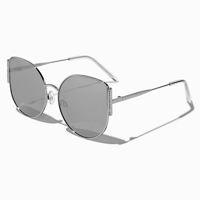 Crystal-Studded Silver-tone Metal Sunglasses
