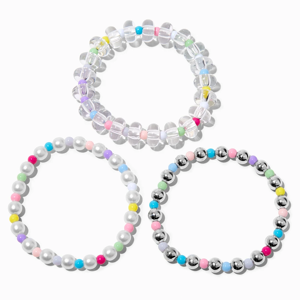 Pastel Mixed Beaded Stretch Bracelets - 3 Pack