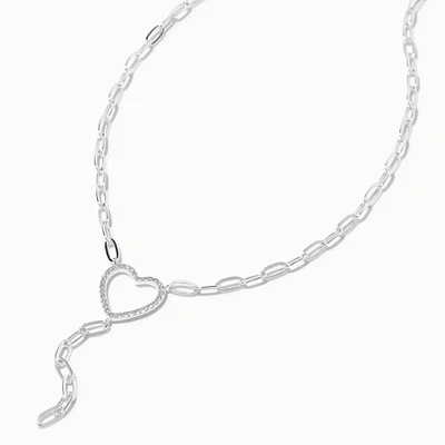 C LUXE by Claire's Sterling Silver Plated Cubic Zirconia Heart Y-Neck Necklace