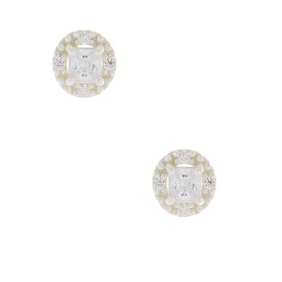Sterling Silver Cubic Zirconia Square Halo Stud Earrings - 3MM