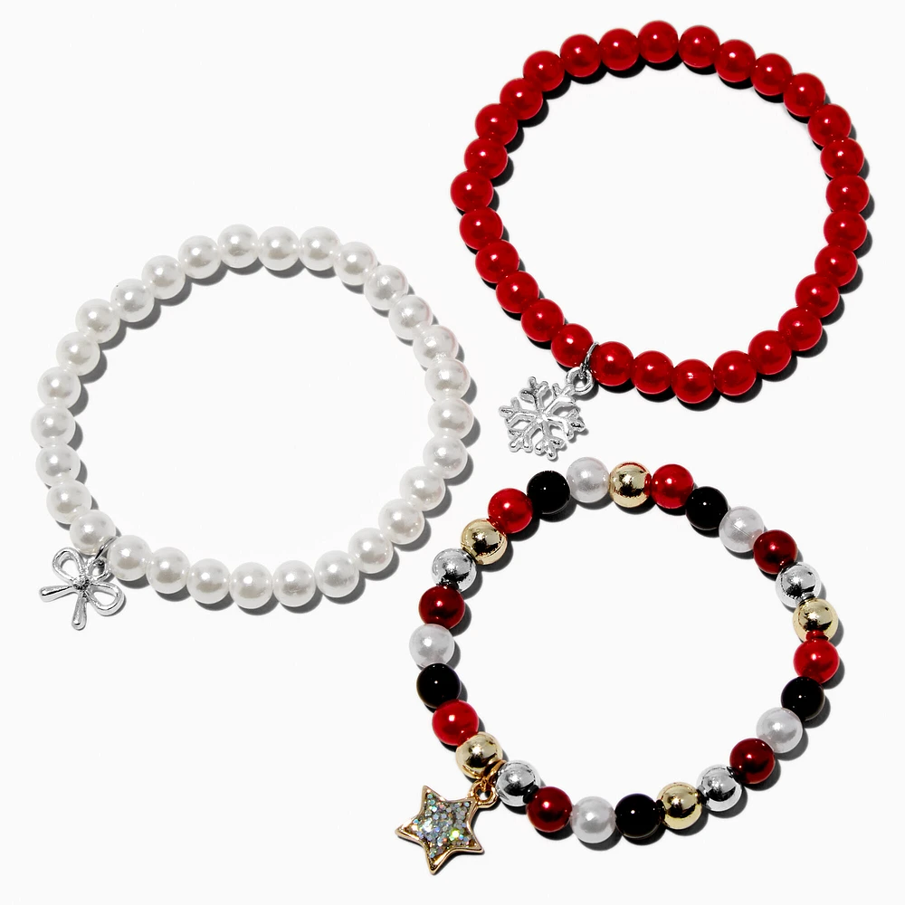 Claire's Club Holiday Beaded Stretch Bracelets - 3 Pack