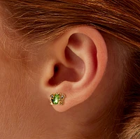 Green Crystal Frog Stud Earrings