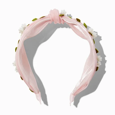 Blush Pink Vine & Flower Dangle Knotted Headband